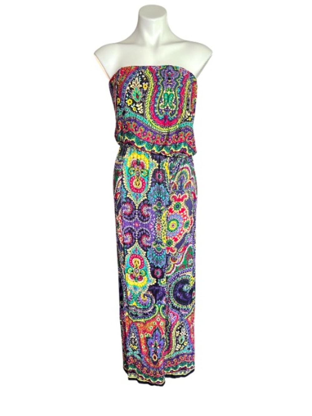 Y2K Espresso Paisley Wide Leg Jumpsuit Boho Festival Strappy Maxi M